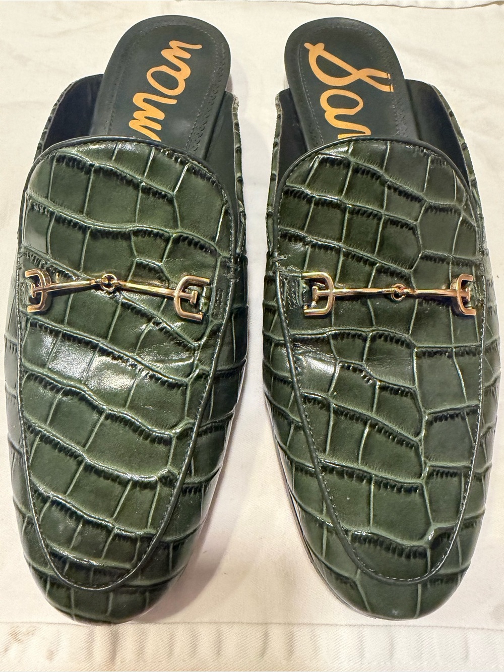 Sam Edelman "Linnie" Green Croc-Embossed Slide Mules with Gold Bit • worn twice! - Picture 2 of 7